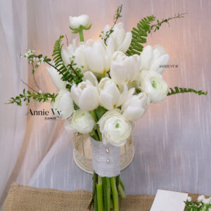 Hoa Cưới Mao Lương Trắng mix Tulip Trắng D705