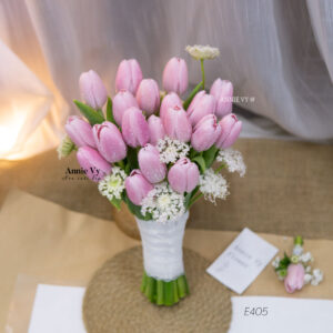 Hoa Cưới Tulip Hồng mix Voan E405