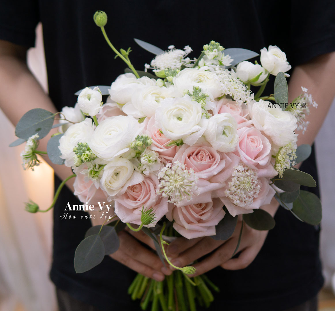 Hoa Cưới Mao Lương Trắng mix Hồng Pastel E659 - Image 4