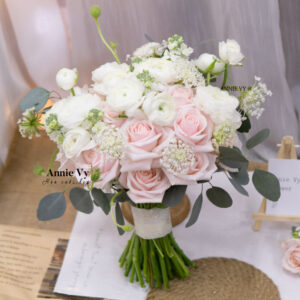 Hoa Cưới Mao Lương Trắng mix Hồng Pastel E659