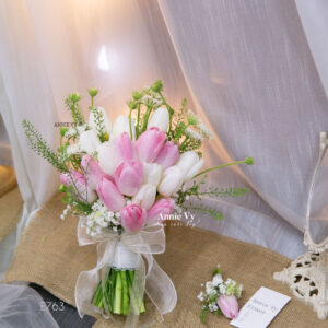 Hoa Cưới Tulip Hồng mix Tulip Trắng E763