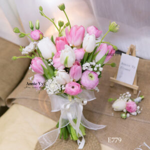 Hoa Cưới Mao Lương Hồng mix Tulip Hồng E779