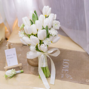 Hoa Cưới Tulip Trắng mix Voan Thúy Châu G014