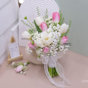 Hoa Cưới Tulip Hồng mix Tulip Trắng G019