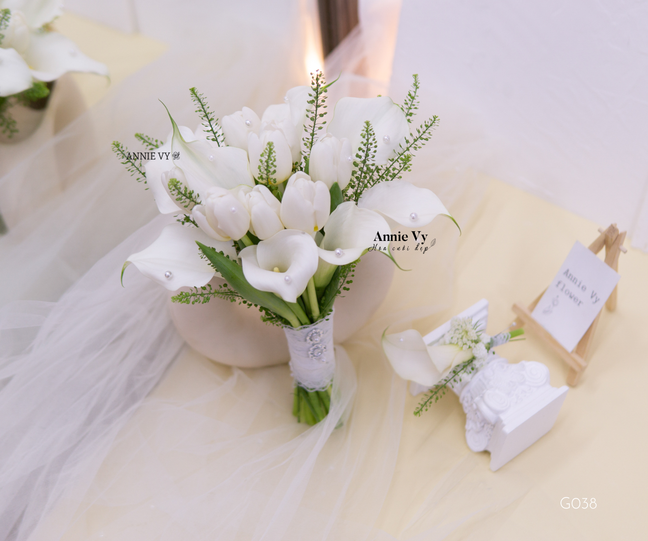 Hoa Cưới Calla mix Tulip Trắng G038