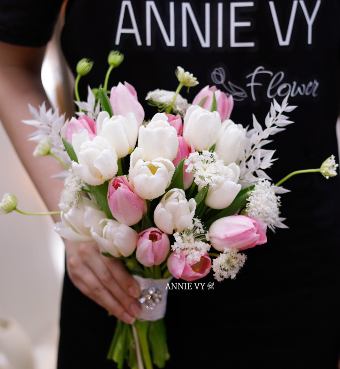 Hoa Cưới Tulip Hồng mix Tulip Trắng G082 - Image 4