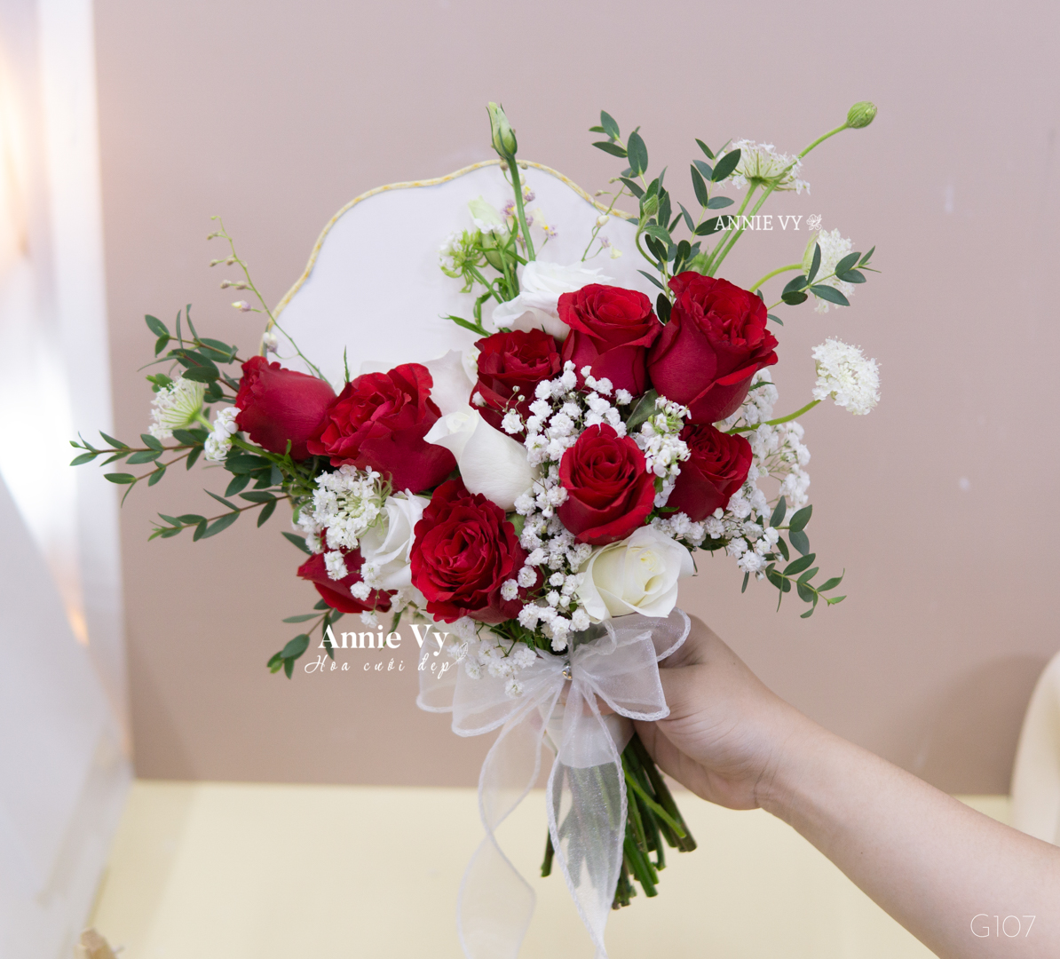 Hoa Cưới Quạt Tròn tone Đỏ G107 - Image 3