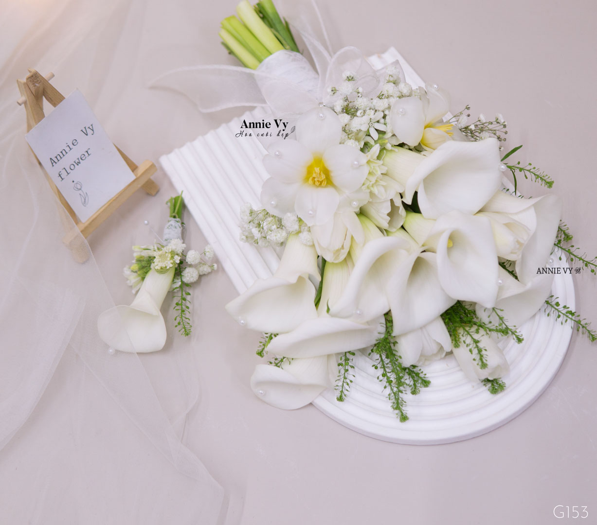 Hoa Cưới Calla mix Tulip Trắng G153 - Image 3