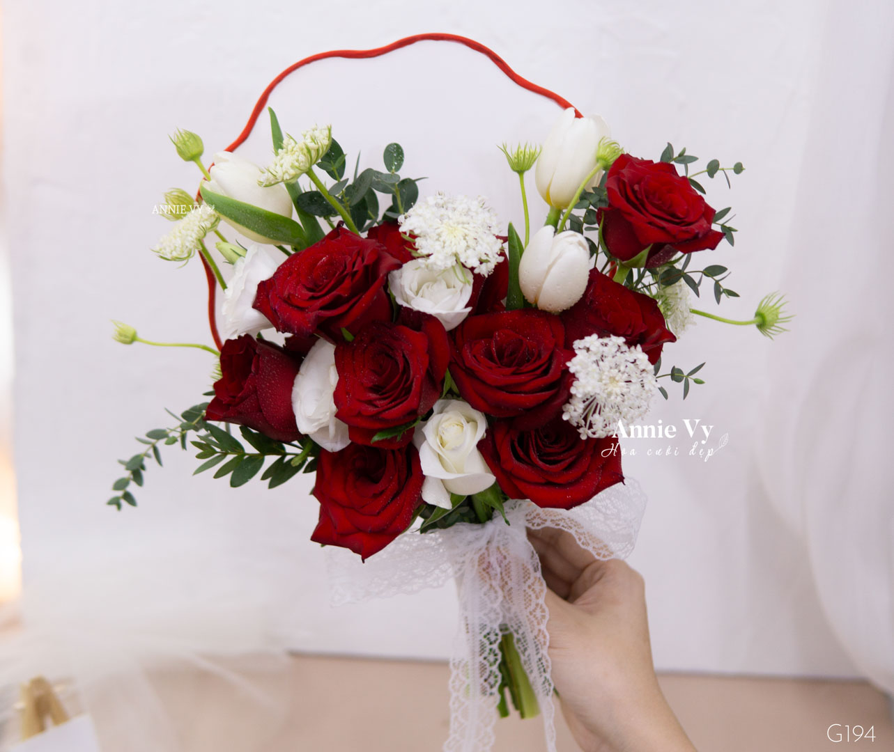 Hoa Cưới Quạt Tròn tone Đỏ G194 - Image 2