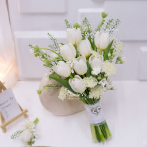 Hoa Cưới Tulip Trắng mix Voan G218