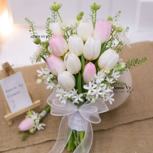 Hoa Cưới Tulip Hồng mix Tulip Trắng G292