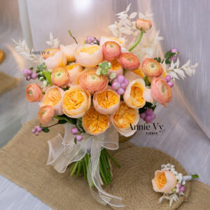 Hoa Cưới Mao Lương Đào mix Juliet Cam, Snowberry Hồng D748