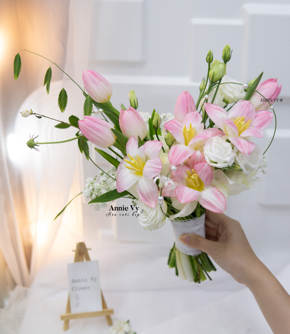 Hoa Cưới Tulip Hồng Bẻ Cánh mix G388 - Image 2