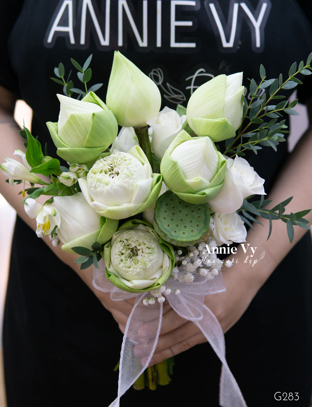 Hoa Cưới Sen Trắng mix Gương Sen, Hồng Trắng G283 - Image 4
