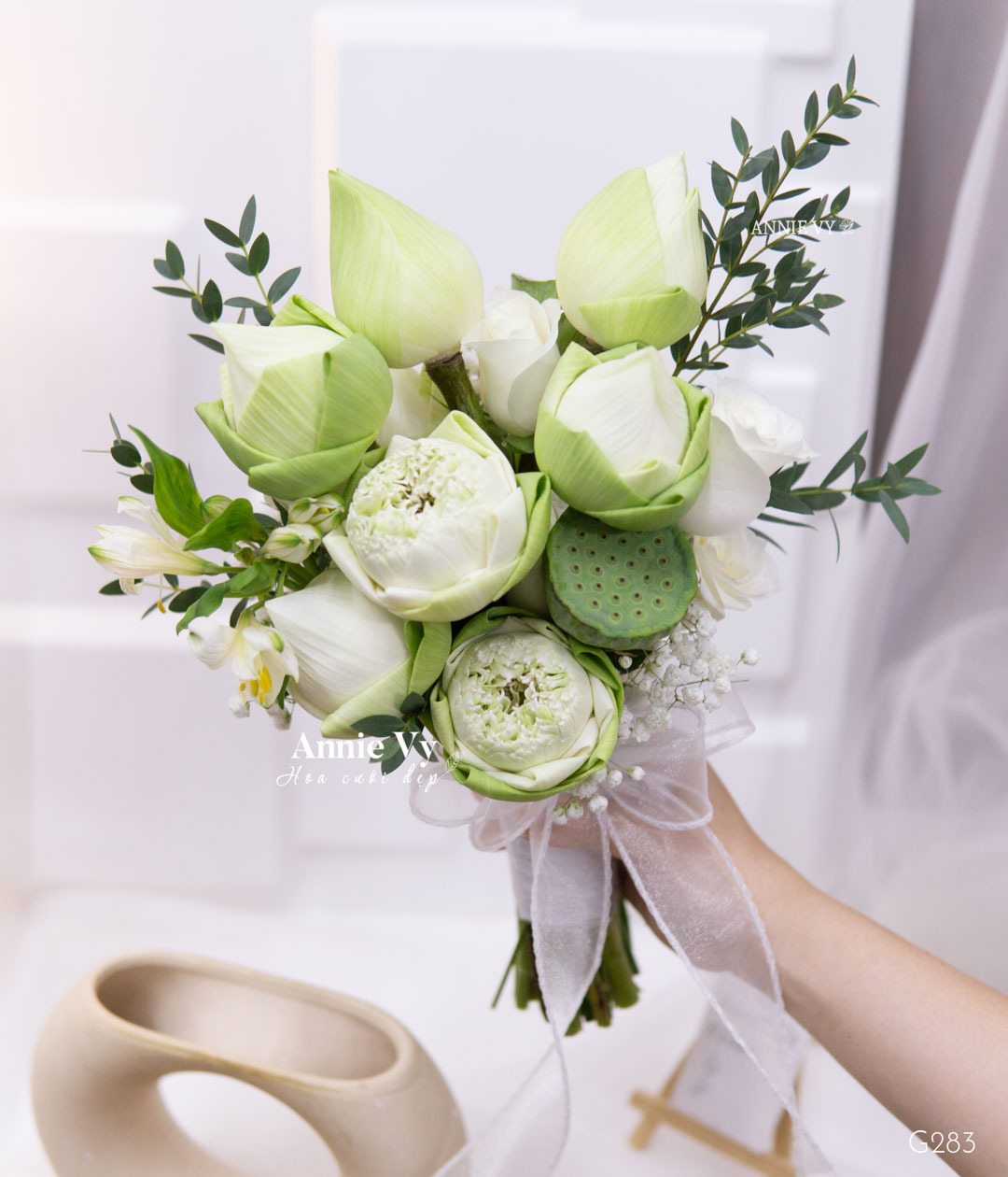 Hoa Cưới Sen Trắng mix Gương Sen, Hồng Trắng G283 - Image 2