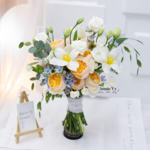 Hoa Cưới Juliet Cam mix Tulip Bẻ Cánh, Sao Xanh G407