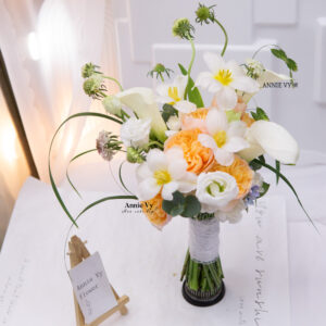 Hoa Cưới Calla mix Tulip Trắng bẻ cánh, Juliet cam G408