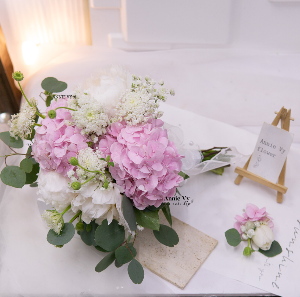Hoa Cưới Mẫu Đơn Trắng mix Cẩm Tú Cầu Hồng G439 - Image 3
