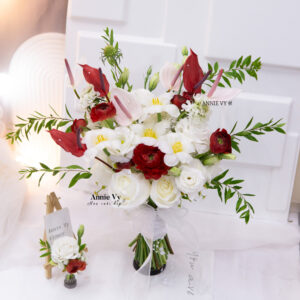 Hoa Cưới Mao Lương Đỏ mix Tulip Bẻ Cánh G505