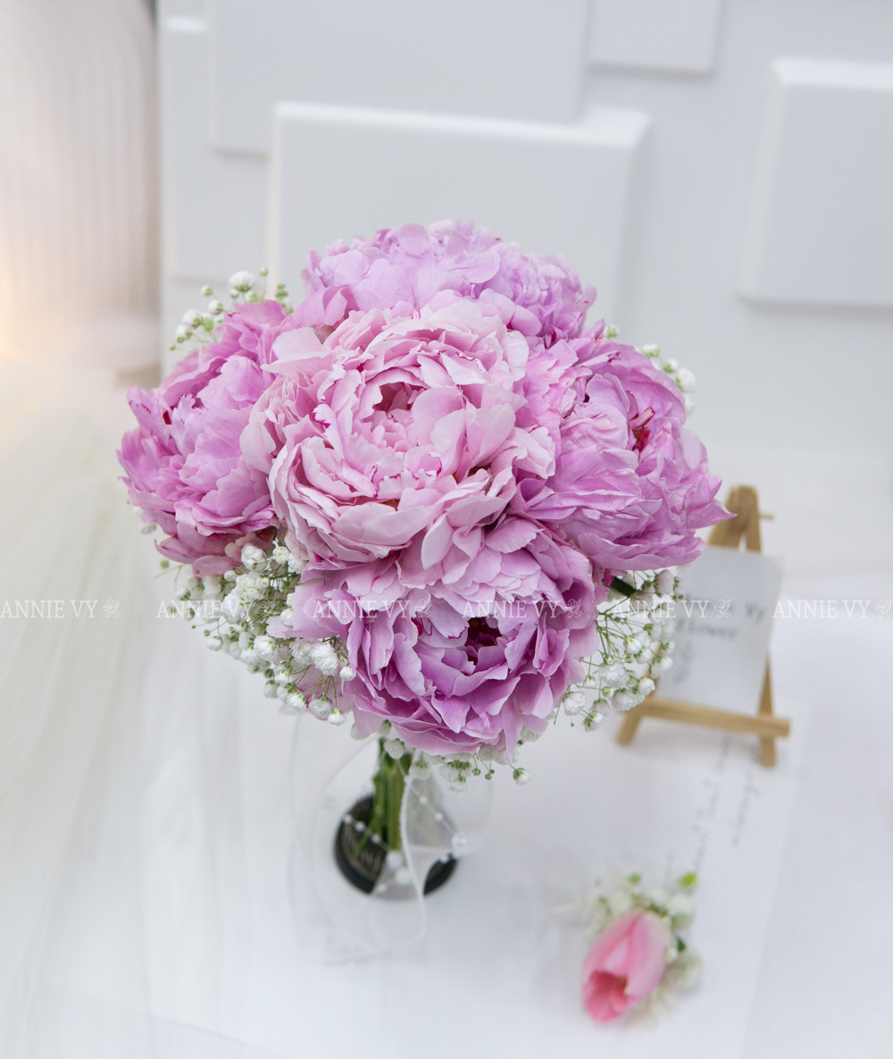 Hoa Cưới Mẫu Đơn Hồng mix Baby Trắng G554