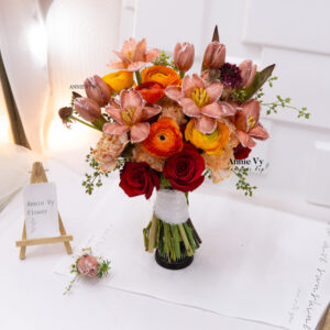Hoa Cưới Tulip Cafe Latte mix Mao Lương Cam G605