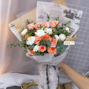 Bó Hoa Quà Tặng Hồng Cam London Eye mix Mao Lương Trắng B23