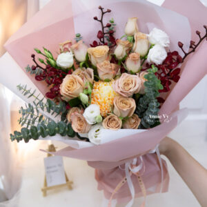 Bó Hoa Quà Tặng Hồng Capuchino mix Lan Moka B32