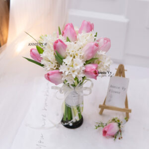 Hoa Cưới Dạ Lan Hương Trắng mix Tulip Hồng G618
