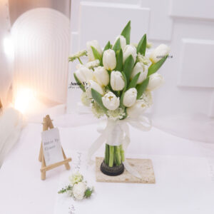Hoa Cưới Tulip Trắng mix Voan Thúy Châu G773