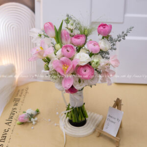 Hoa Cưới Tulip Hồng mix Mao Lương Hồng H012