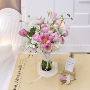 Hoa Cưới Tulip Hồng mix Mao Lương Hồng H018