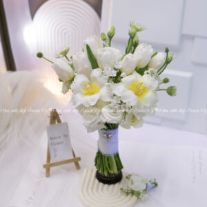 Hoa Cưới Tulip Trắng mix Allium Trắng H025