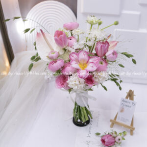Hoa Cưới Tulip Hồng mix Mao Lương Hồng H073