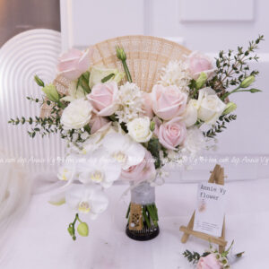 Hoa Cưới Quạt Xòe Hồng Pastel H086