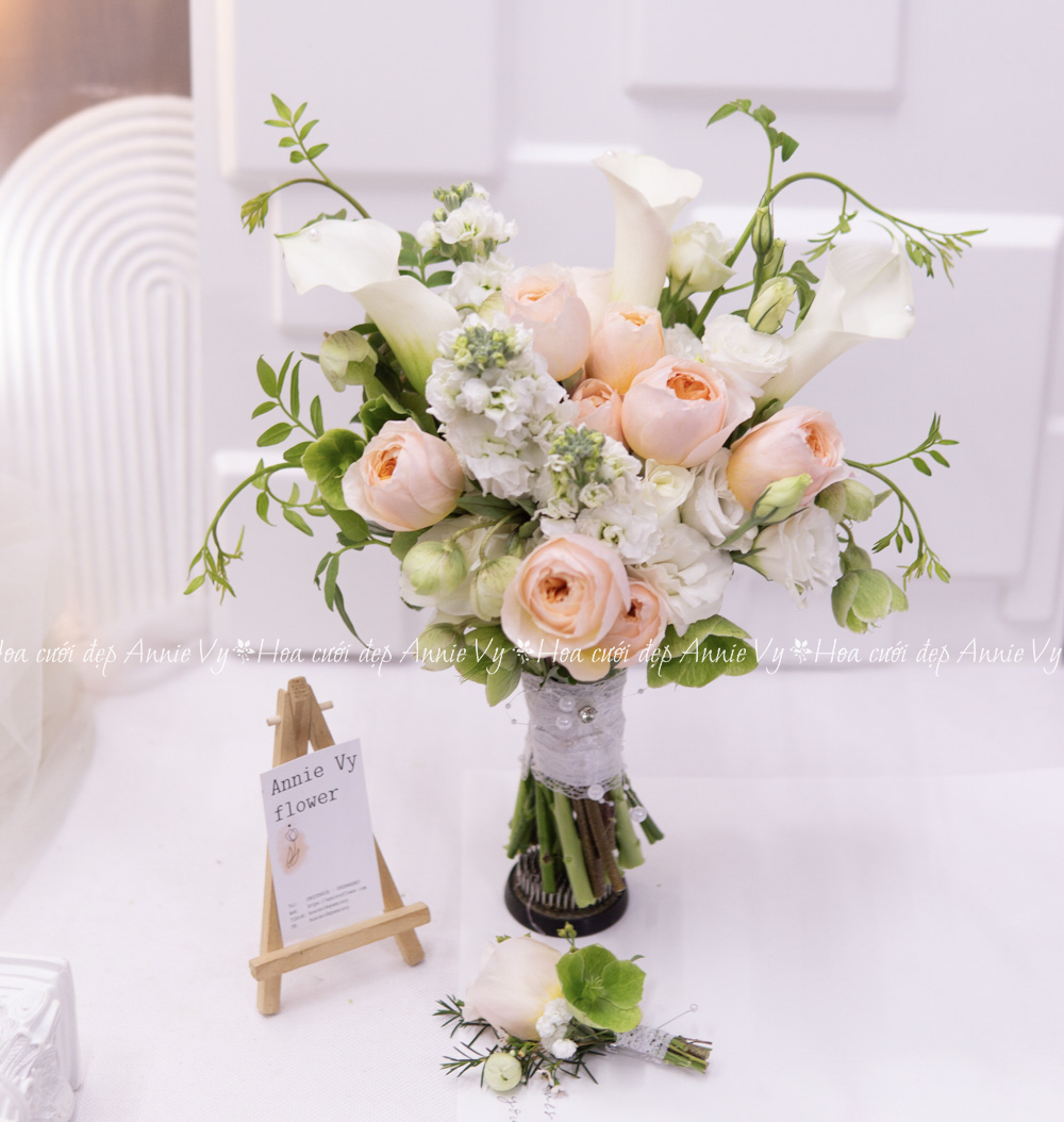 Hoa Cưới Calla Trắng mix Juliet Cam H130