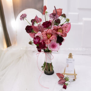 Hoa Cưới Hồng Môn Đỏ mix Tulip Nâu Đỏ H153