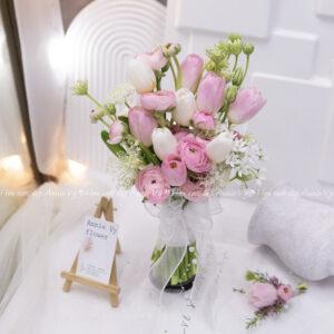 Hoa Cưới Mao Lương Hồng mix Tulip Hồng H194