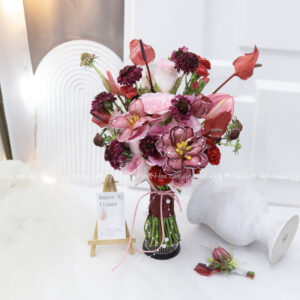 Hoa Cưới Hồng Lạc Thần mix Tulip Nâu Đỏ H233