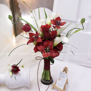 Hoa Cưới Tulip Đỏ mix Calla, Allium Xoăn H299
