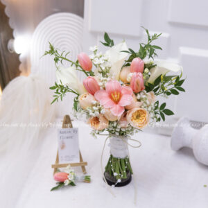 Hoa Cưới Calla mix Tulip Hồng Đào H300