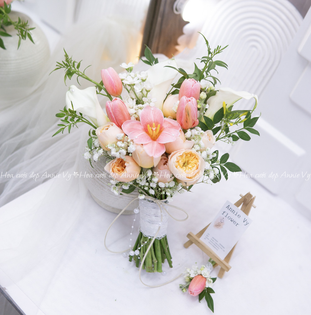 Hoa Cưới Calla mix Tulip Hồng Đào H300 - Image 3