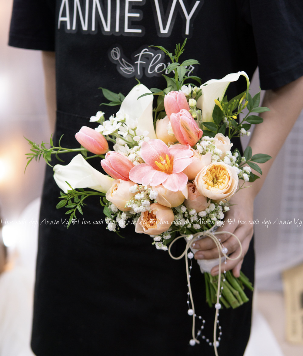 Hoa Cưới Calla mix Tulip Hồng Đào H300 - Image 4