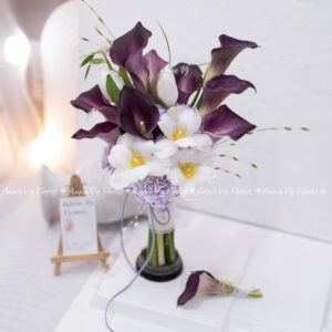 Hoa Cưới Cao Cấp Calla Tím mix Tulip Trắng H344