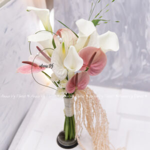 Hoa Cưới Calla Trắng mix Hồng Môn Candy, Dền Rũ Hồng H363