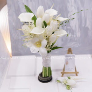 Hoa Cưới Calla mix Tulip Trắng, Astilbe Trắng H377