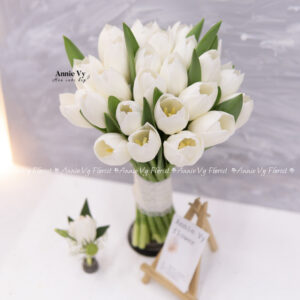 Hoa Cưới Tulip Trắng 25 Hoa Basic H413