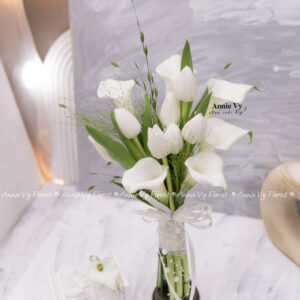 Hoa Cưới Calla mix Tulip Trắng, Cỏ Tia H659