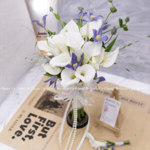 Hoa Cưới Calla Trắng mix Clematis Tím H660