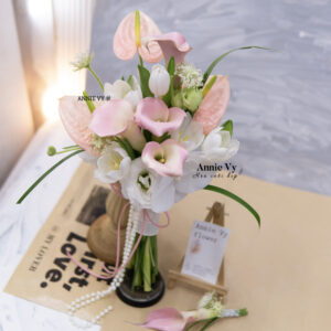 Hoa Cưới Calla Hồng mix Tulip Trắng, Hồng Môn Cam Đào H733