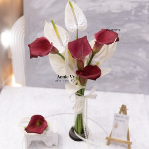 Hoa Cưới Calla Đỏ Rượu mix Hồng Môn Trắng H745